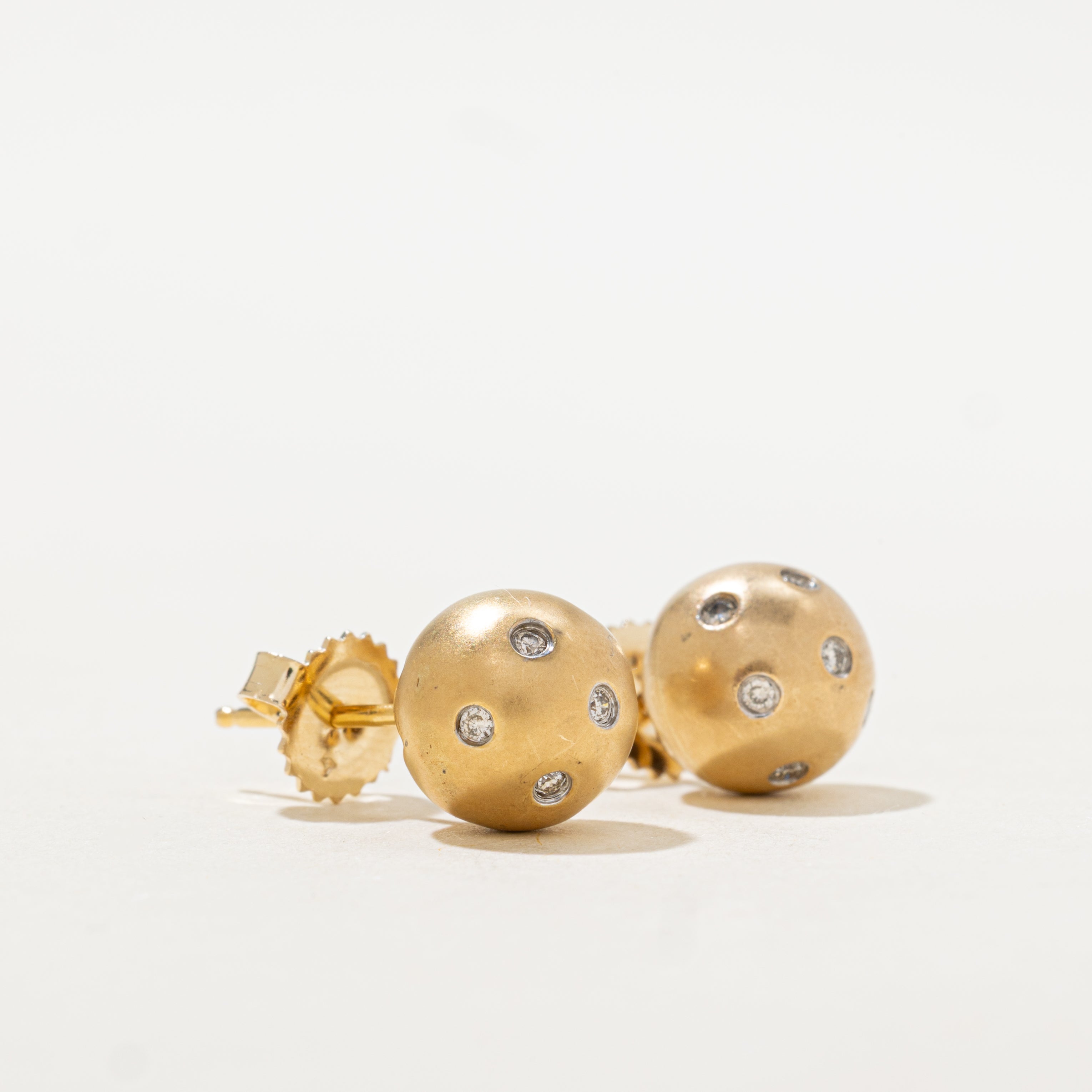 14k Flush Set Diamond Sphere Stud Earrings