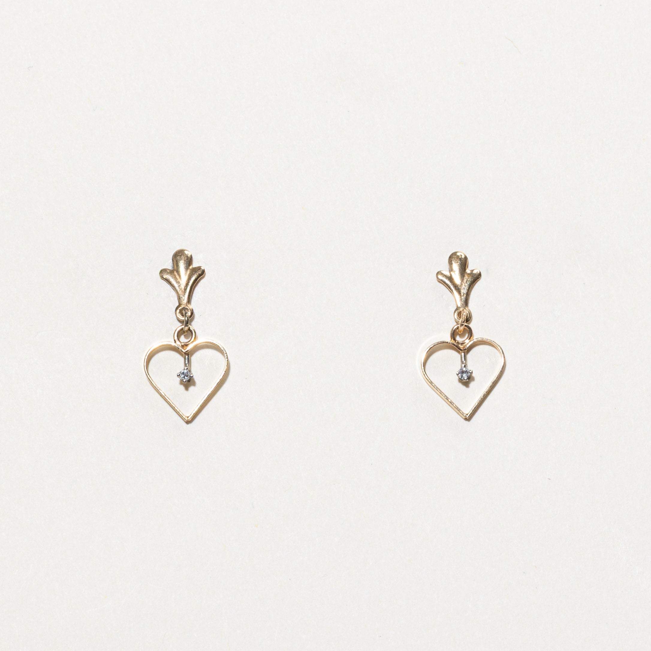 14k Diamond Open Heart Drop Earrings