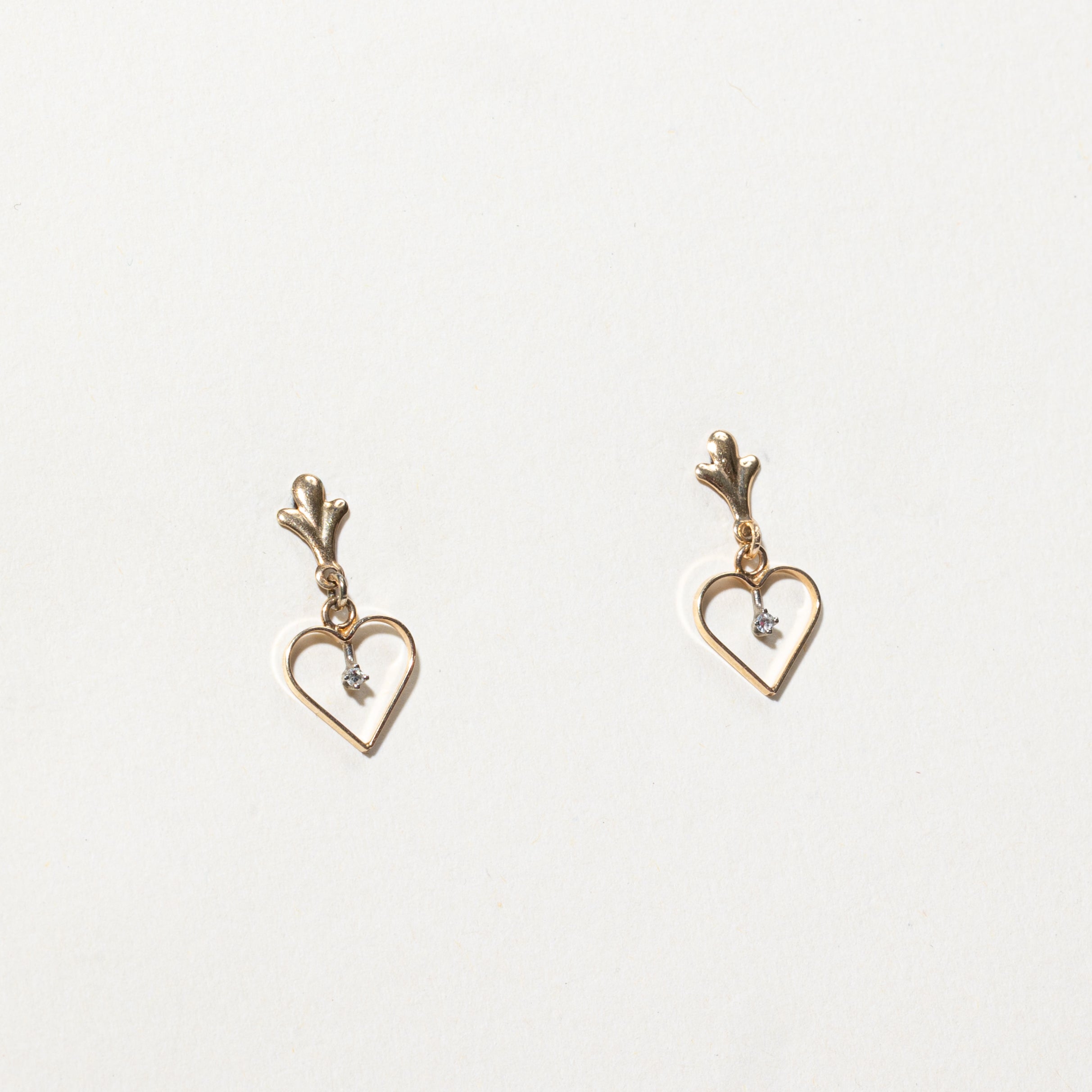 14k Diamond Open Heart Drop Earrings