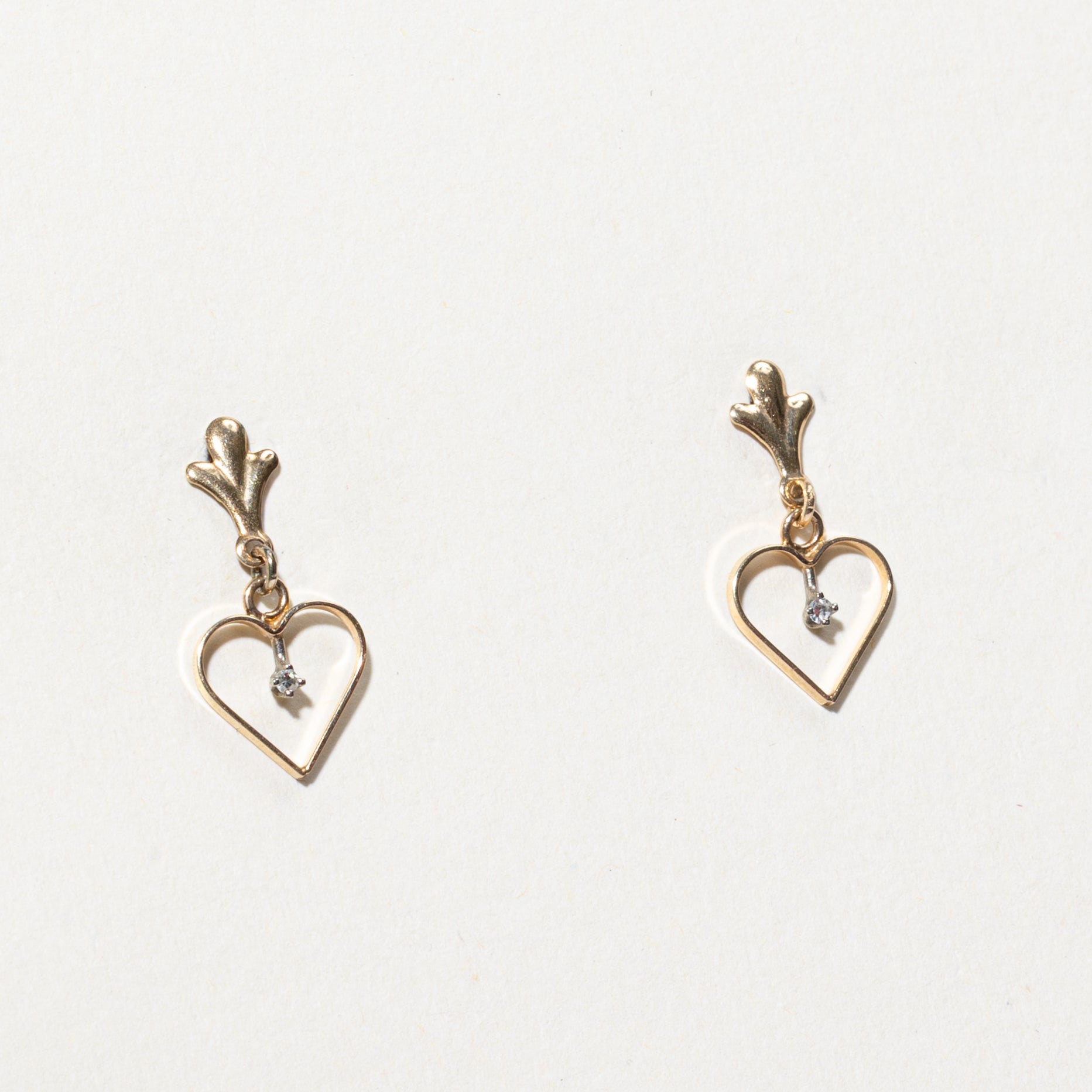 14k Diamond Open Heart Drop Earrings