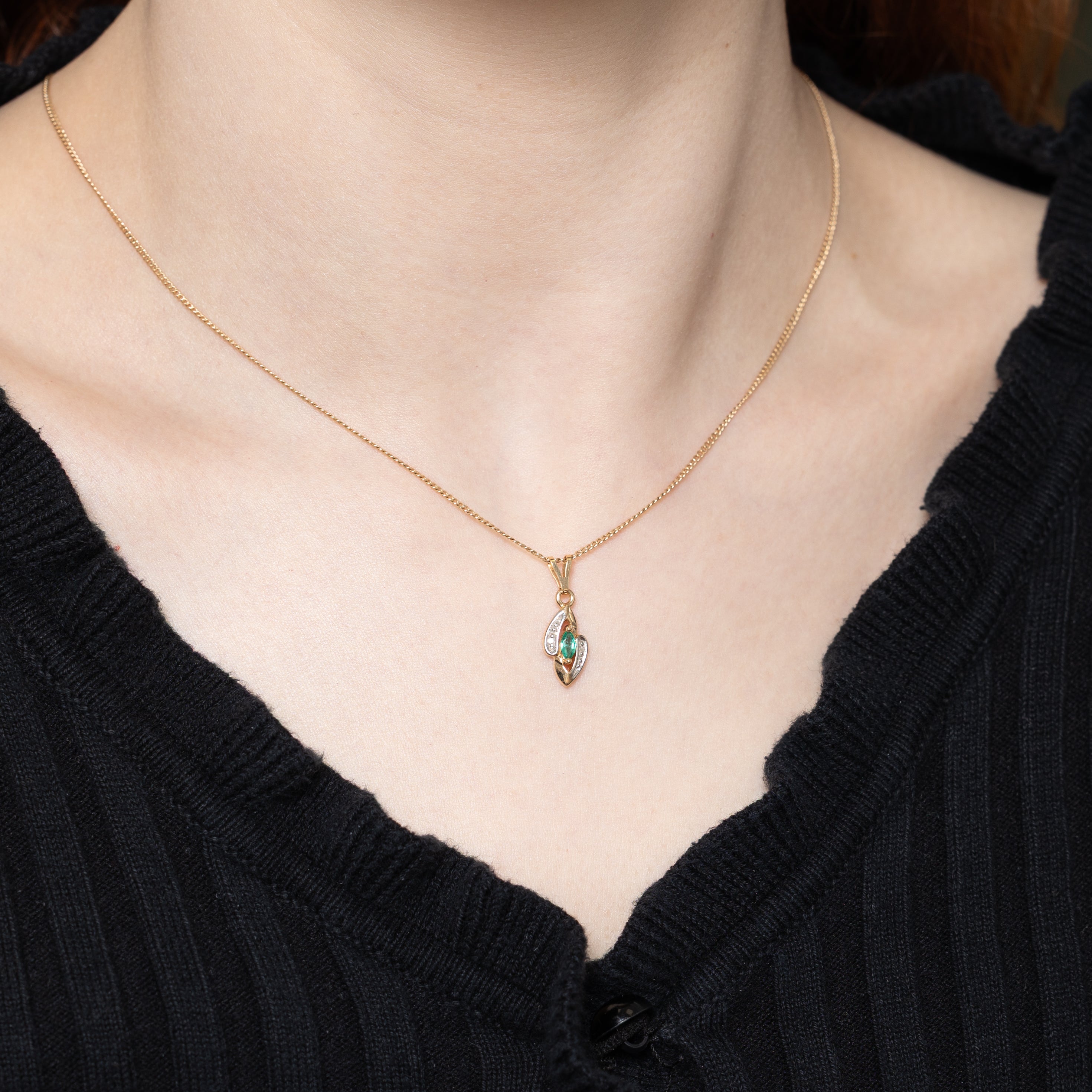 10k Emerald & Diamond Pendant