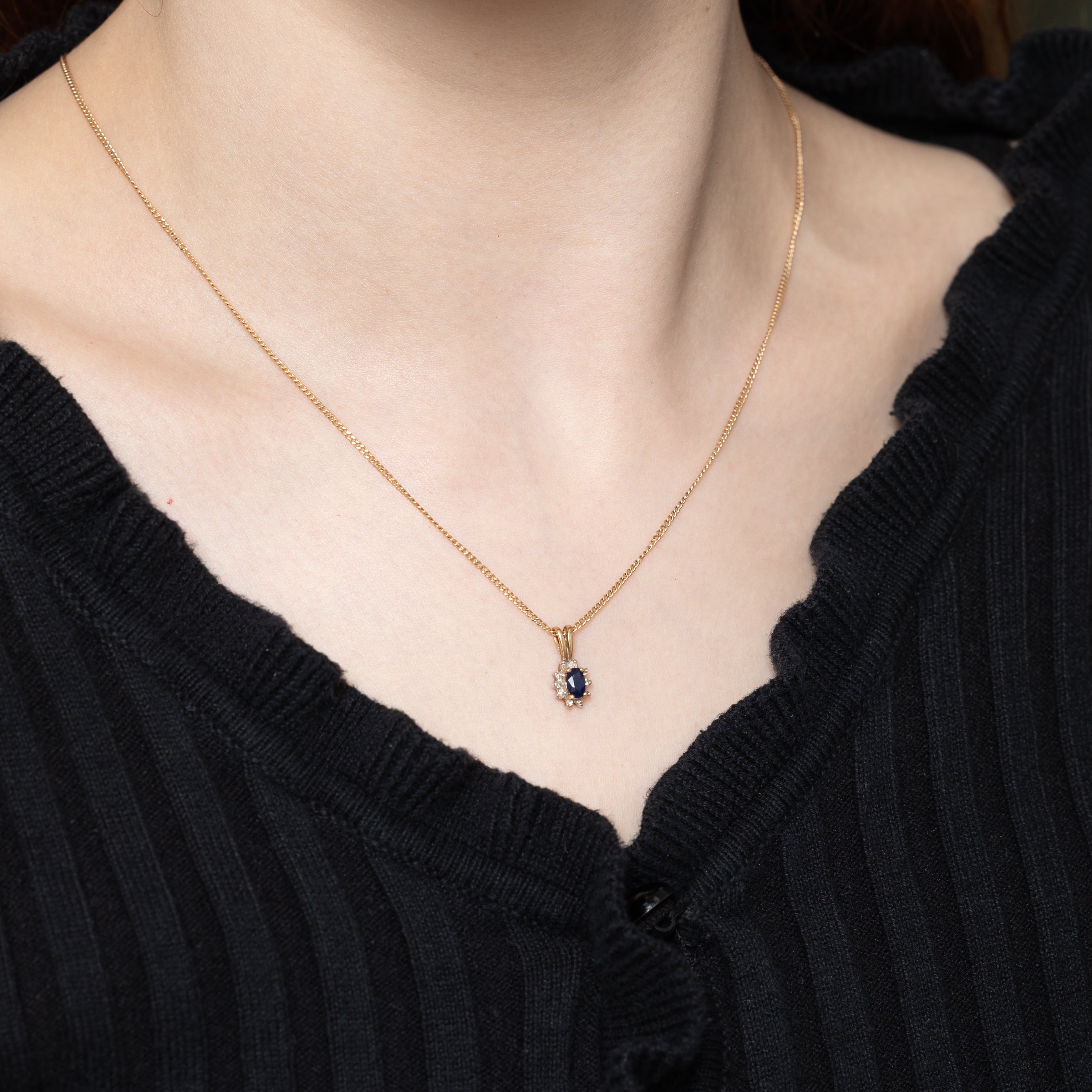 10k Sapphire & Diamond Halo Pendant