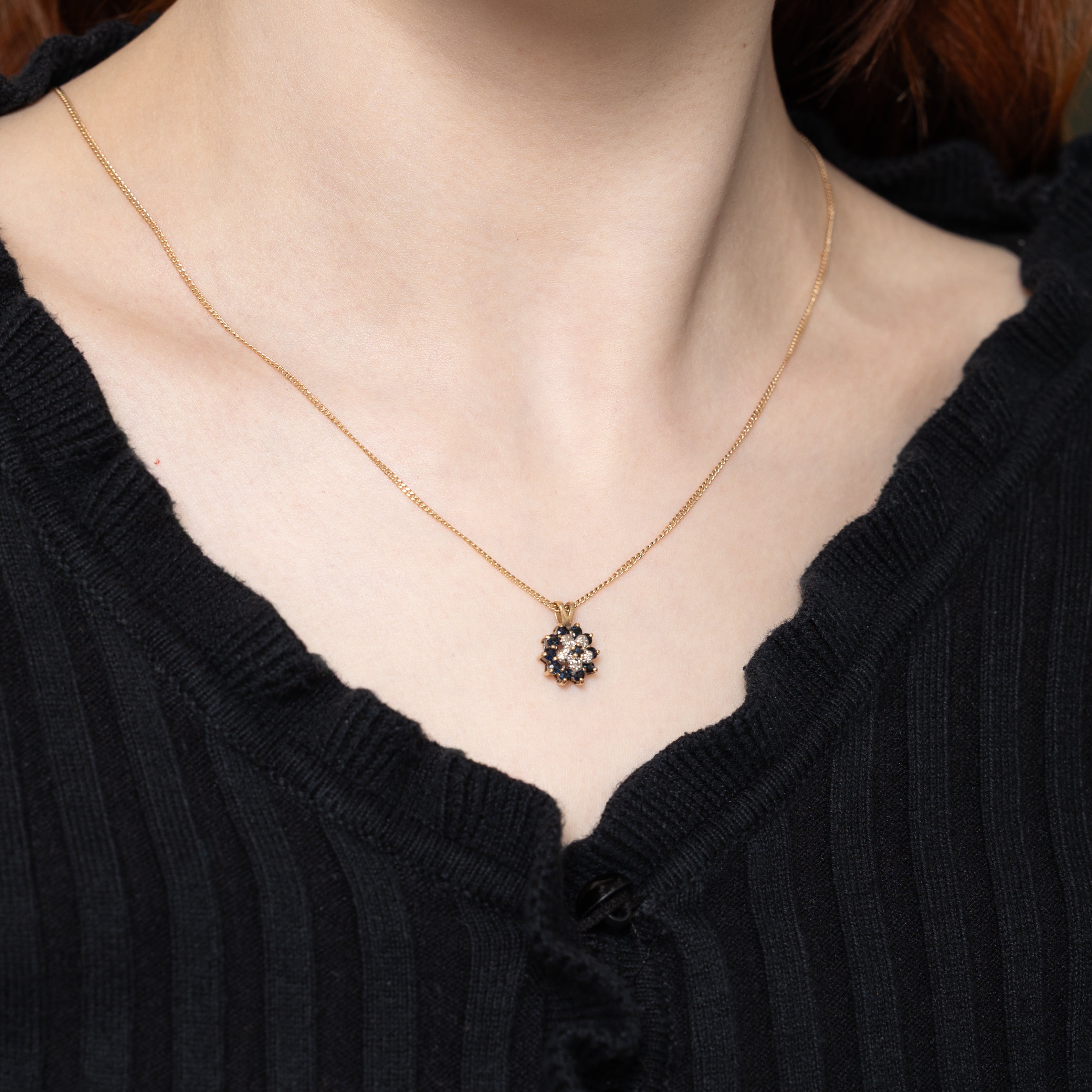 10k Sapphire & Diamond Halo Pendant