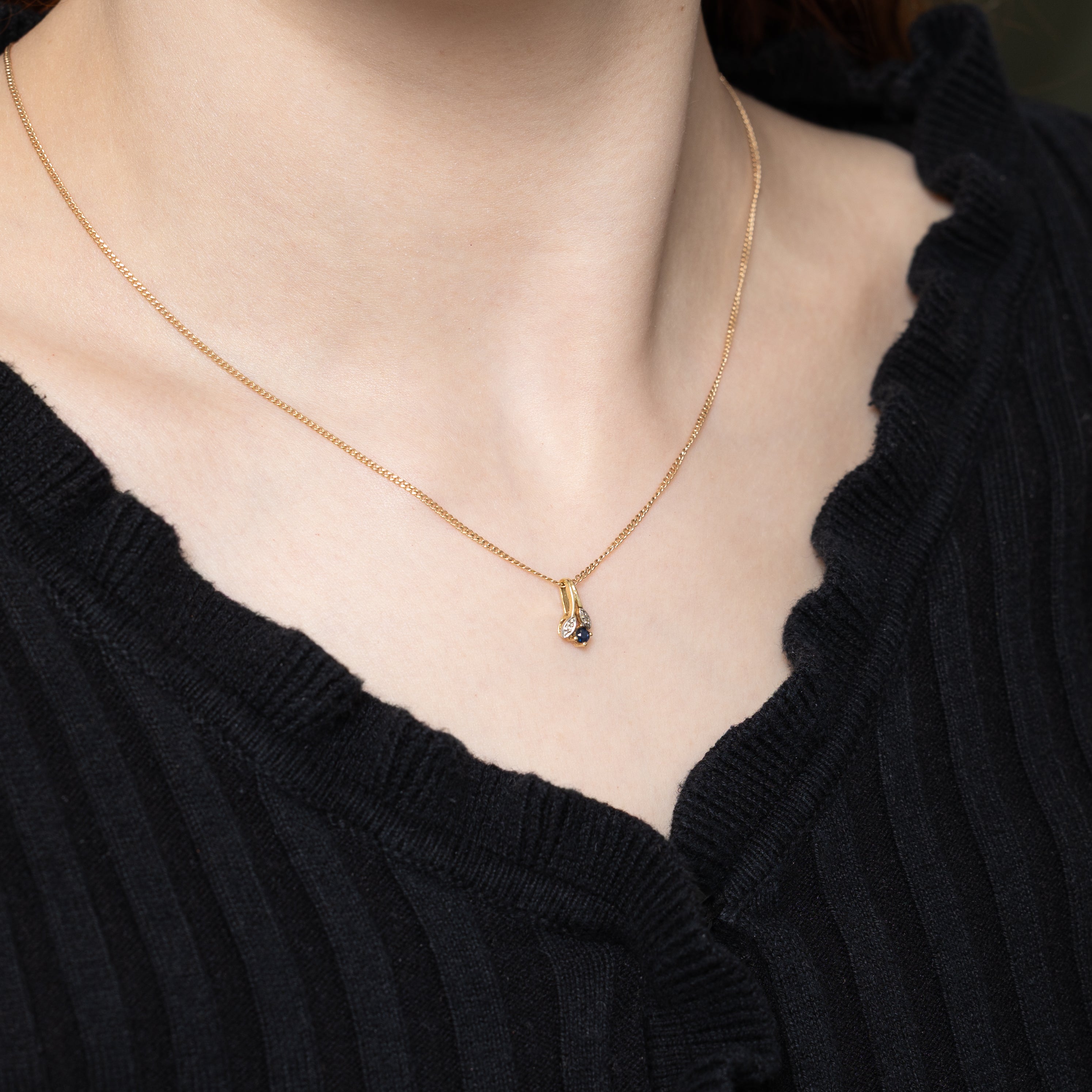 14k Sapphire & Diamond Leaf Pendant