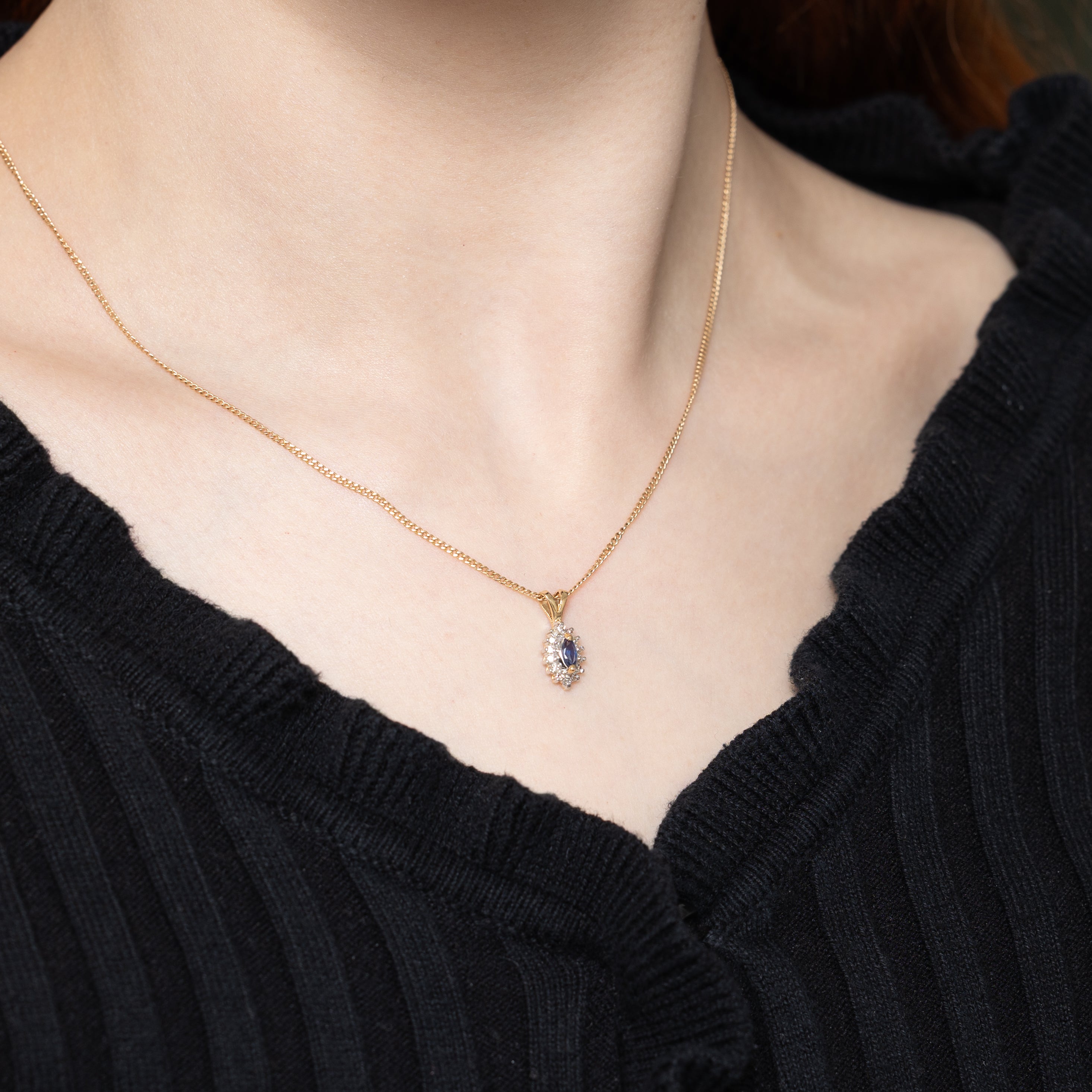 14k Sapphire & Diamond Halo Pendant