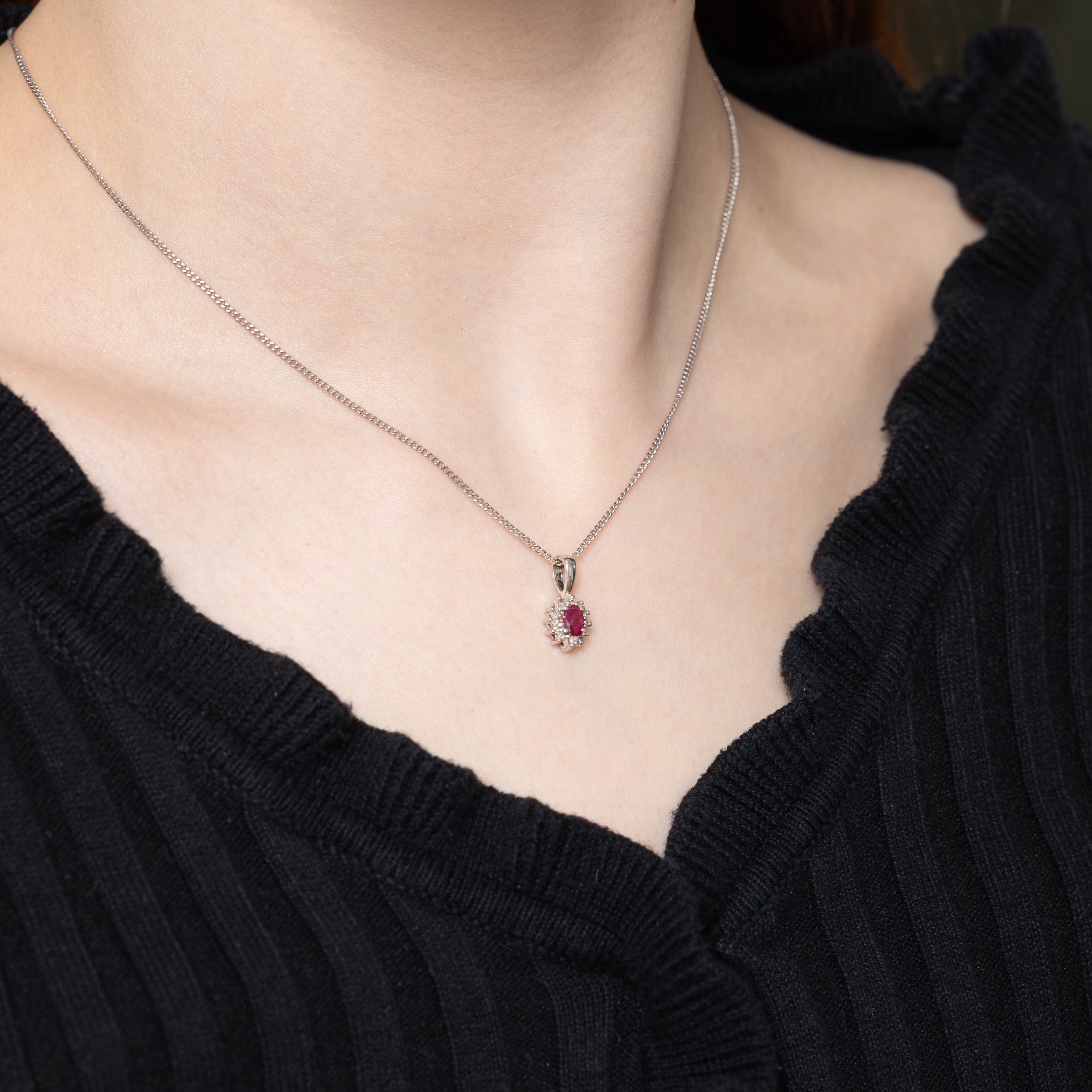 14k Ruby & Diamond Halo Pendant