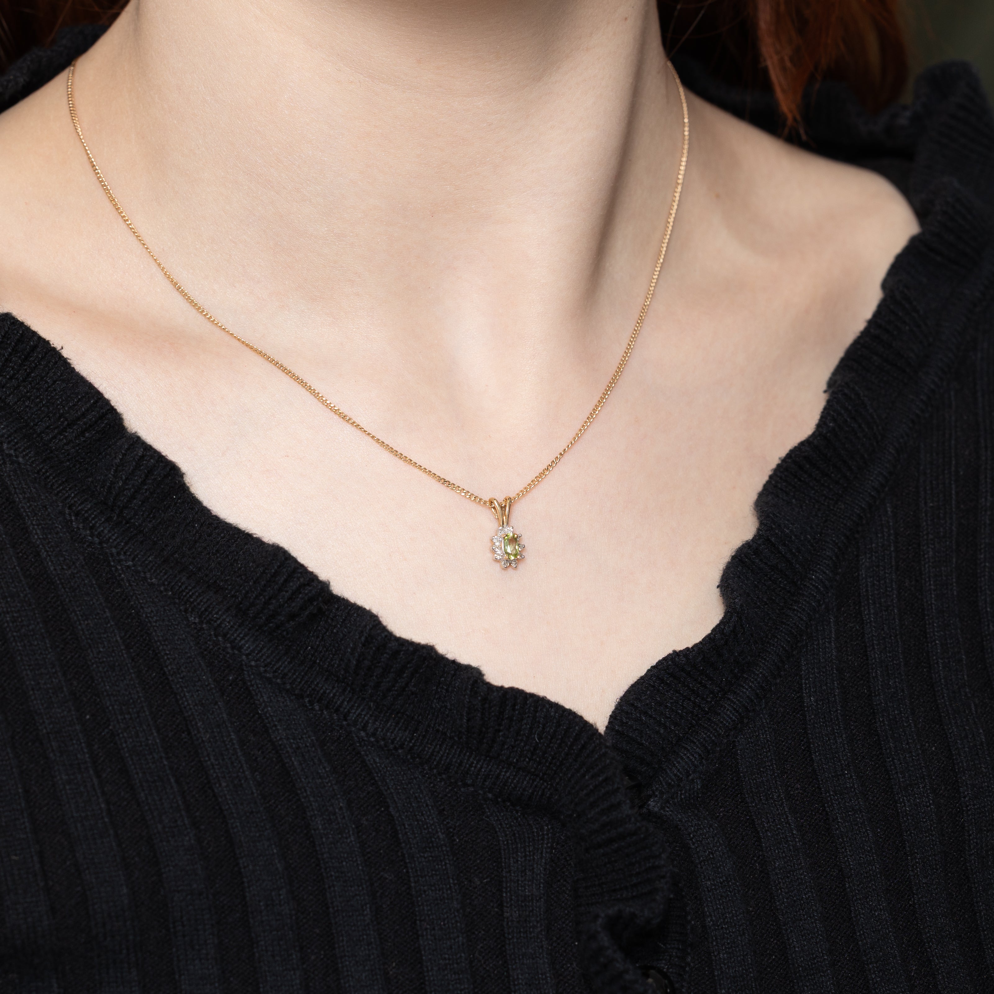 10k Peridot & Diamond Halo Pendant