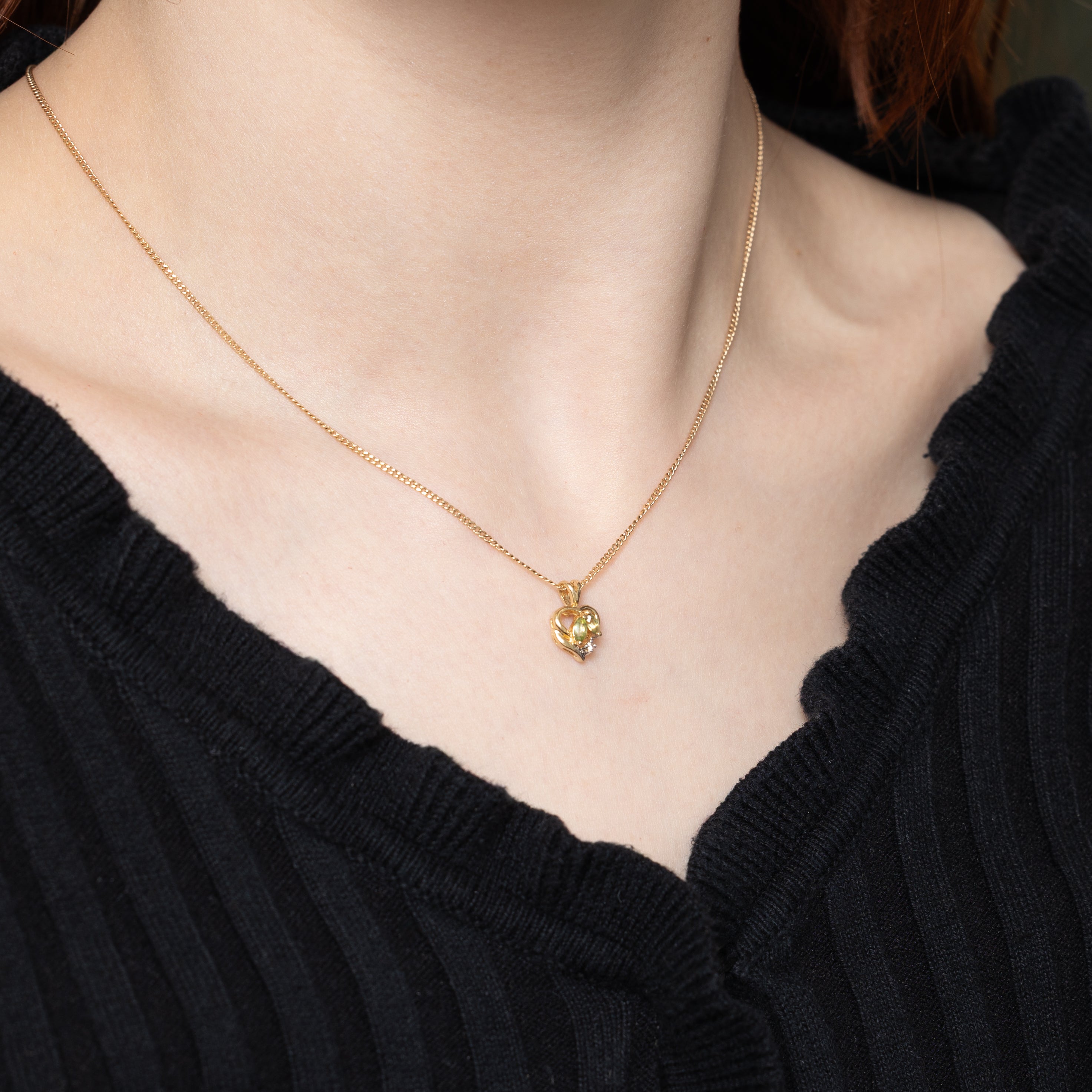 10k Peridot & Diamond Heart Pendant