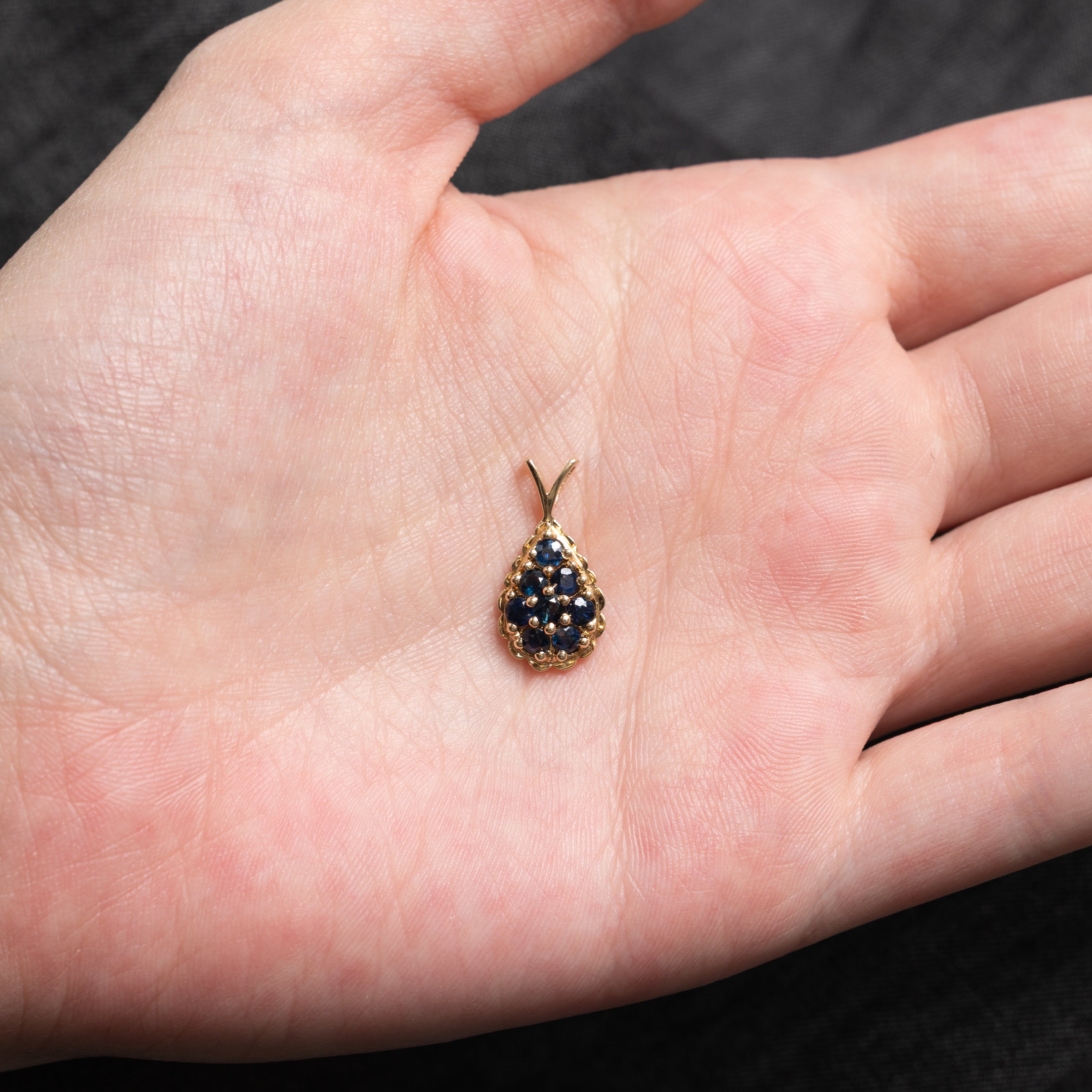 18k Sapphire Cluster Scalloped Teardrop Pendant | 0.30ctw