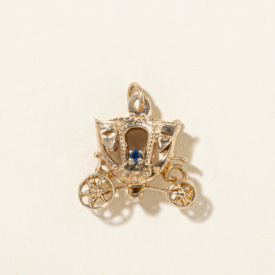 14k Synthetic Sapphire Ornate Carriage Pendant | 0.02ct