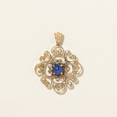 10k, 14k Synthetic Sapphire Scrollwork Pendant | 0.16ct