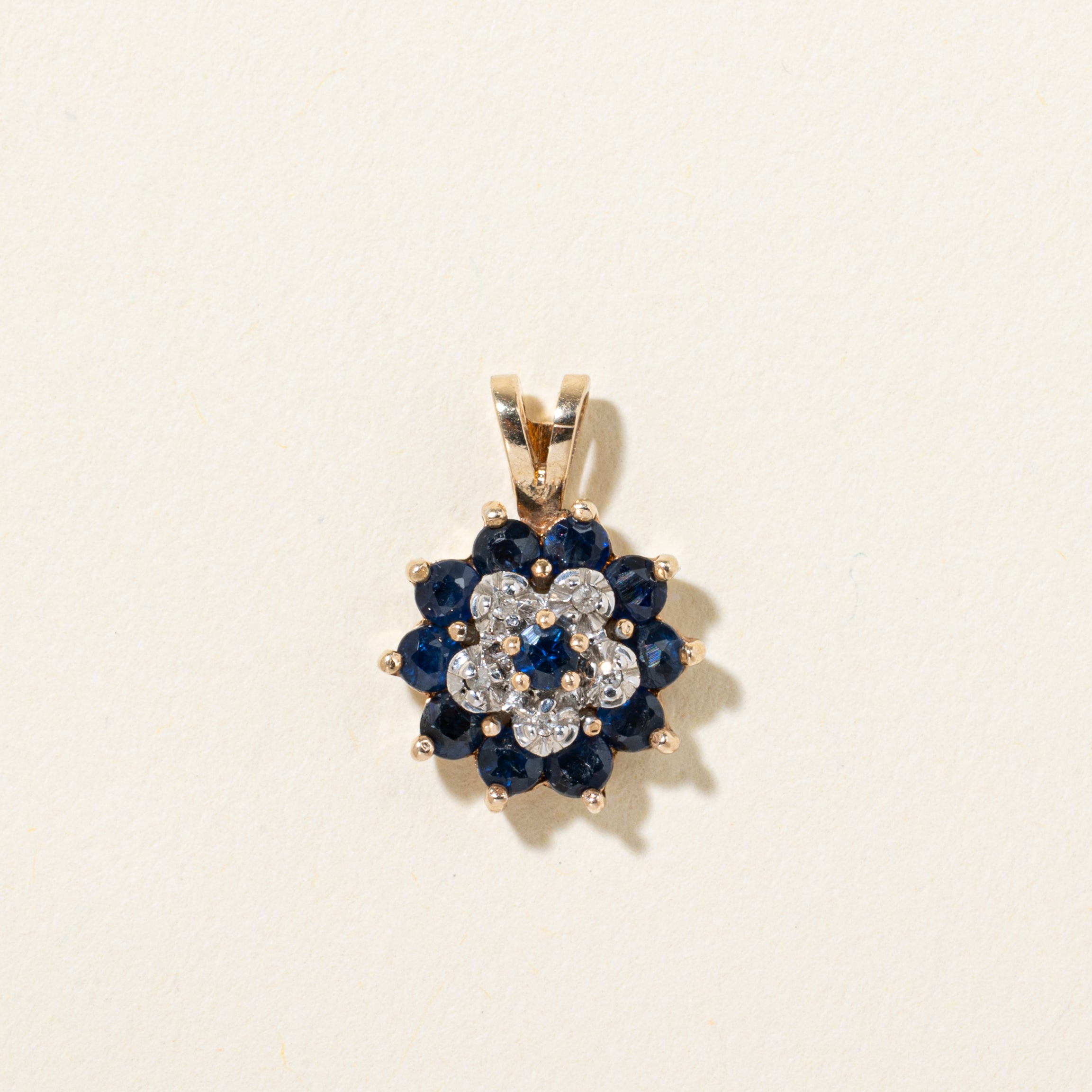 10k Sapphire & Diamond Cluster Pendant