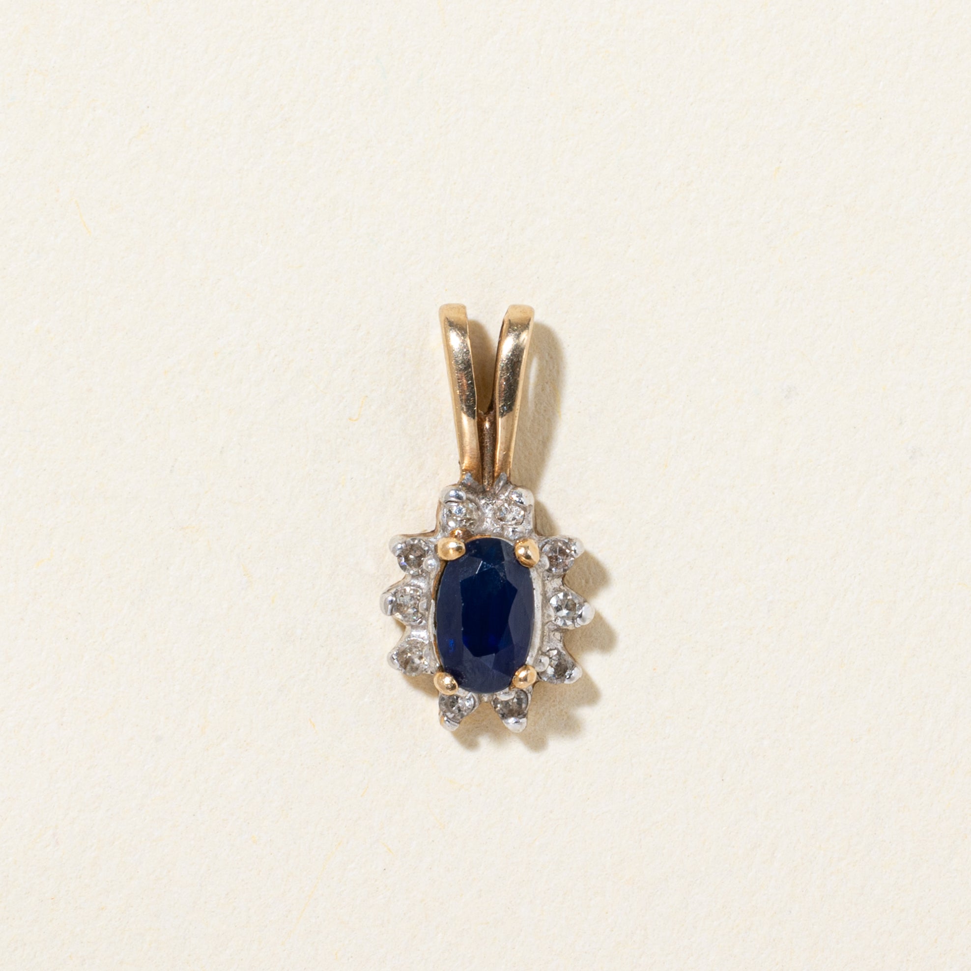 10k Sapphire & Diamond Halo Pendant