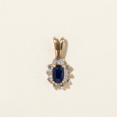 10k Sapphire & Diamond Halo Pendant