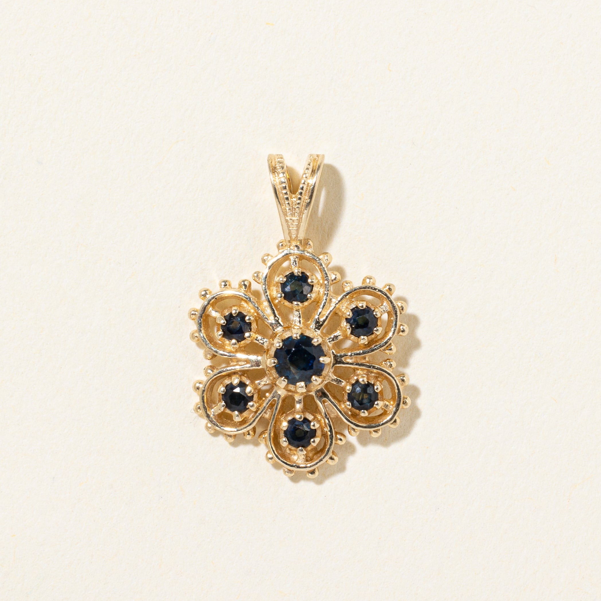 14k Sapphire Ornate Scalloped Pendant | 0.45ct