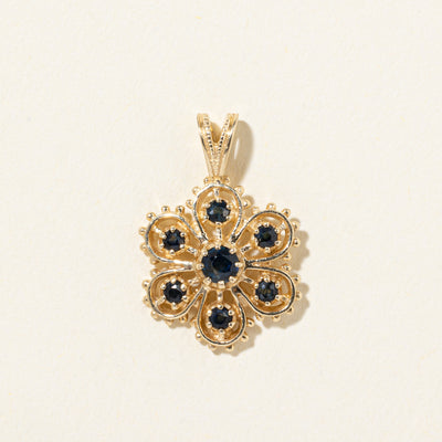 14k Sapphire Ornate Scalloped Pendant | 0.45ct