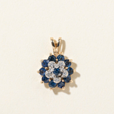 10k Sapphire & Diamond Cluster Pendant