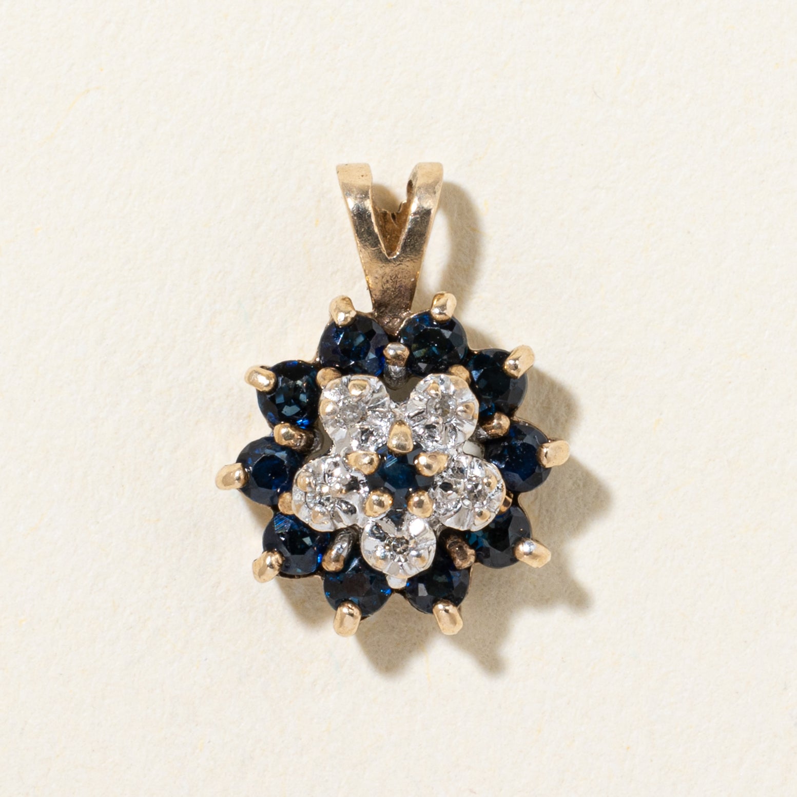 10k Sapphire & Diamond Halo Pendant