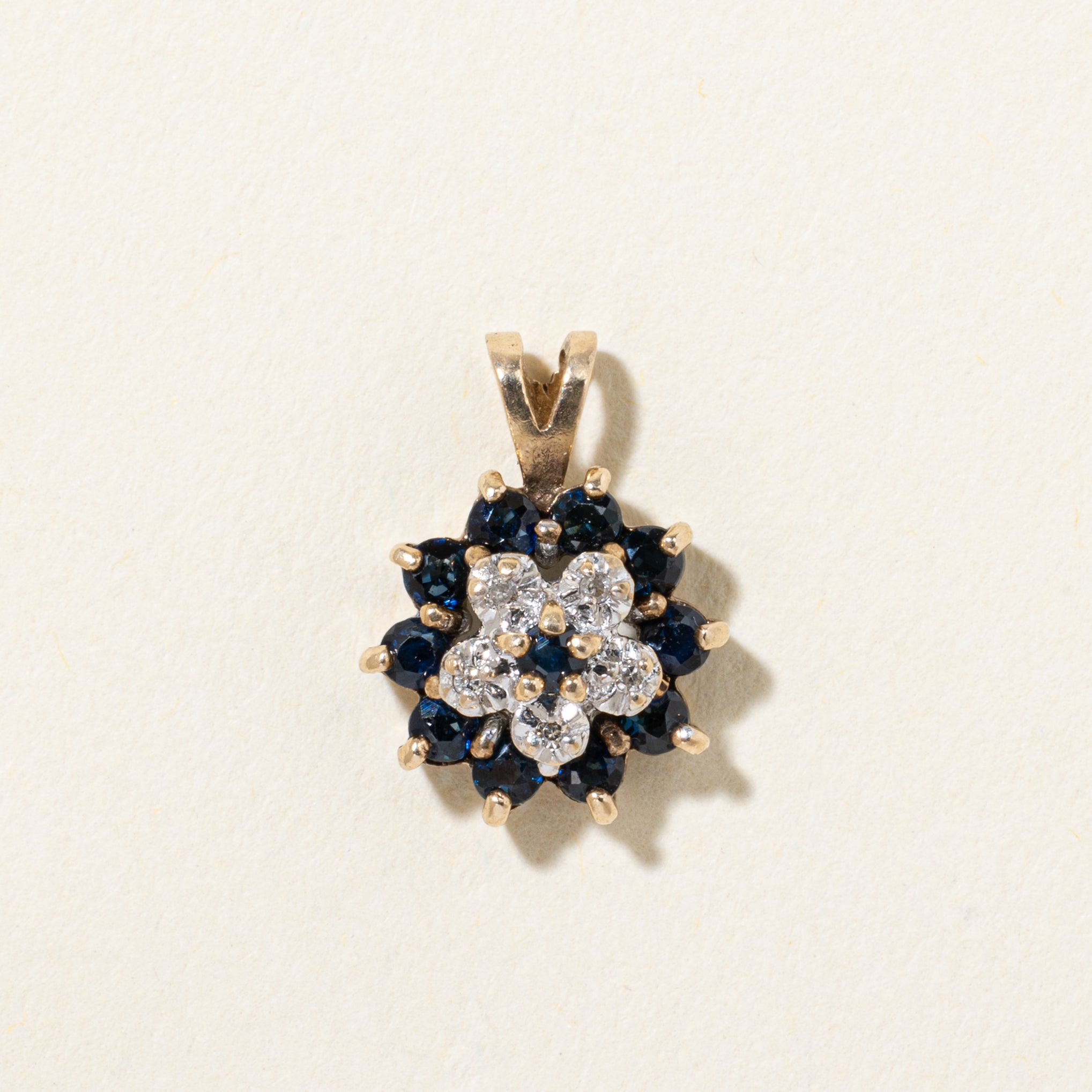 10k Sapphire & Diamond Halo Pendant