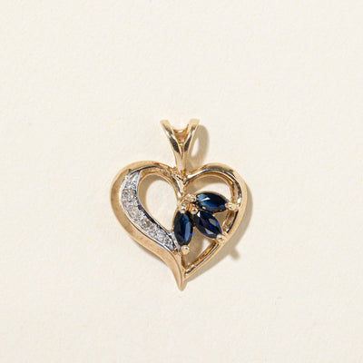 10k Sapphire & Diamond Heart Pendant
