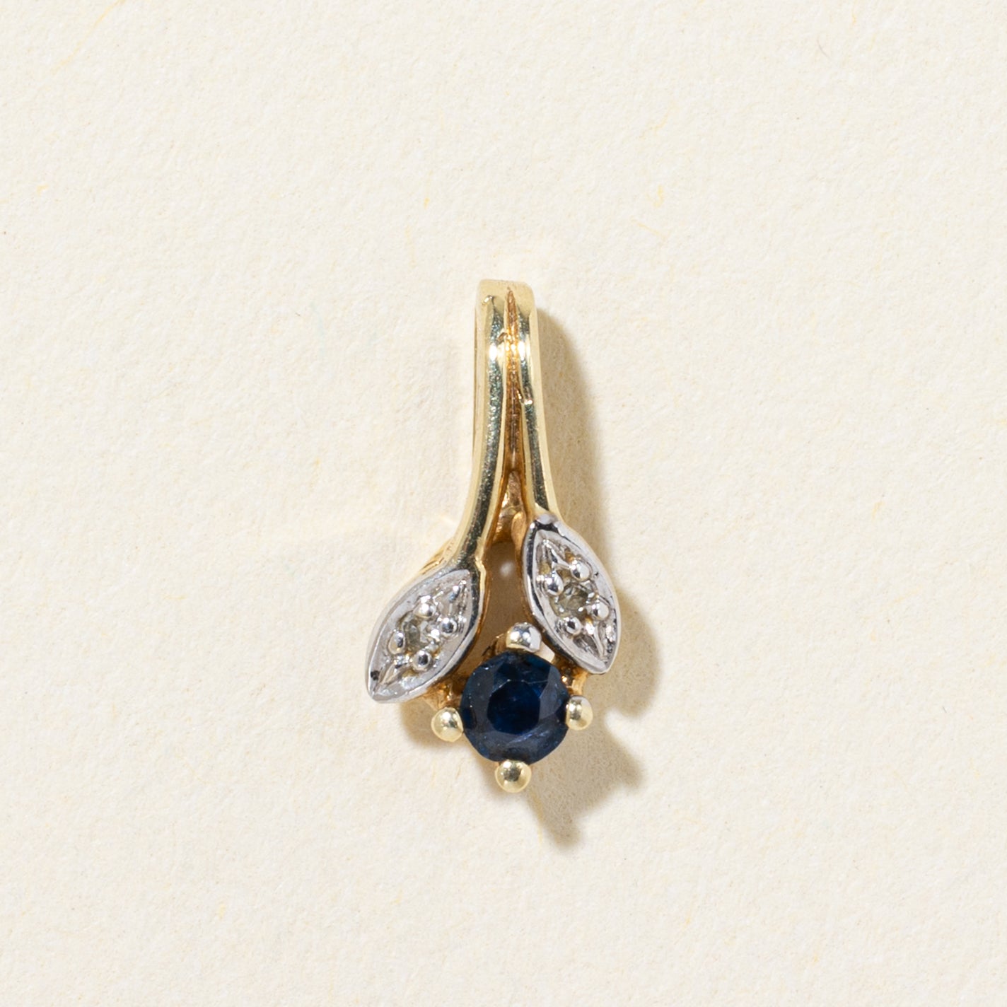 14k Sapphire & Diamond Leaf Pendant