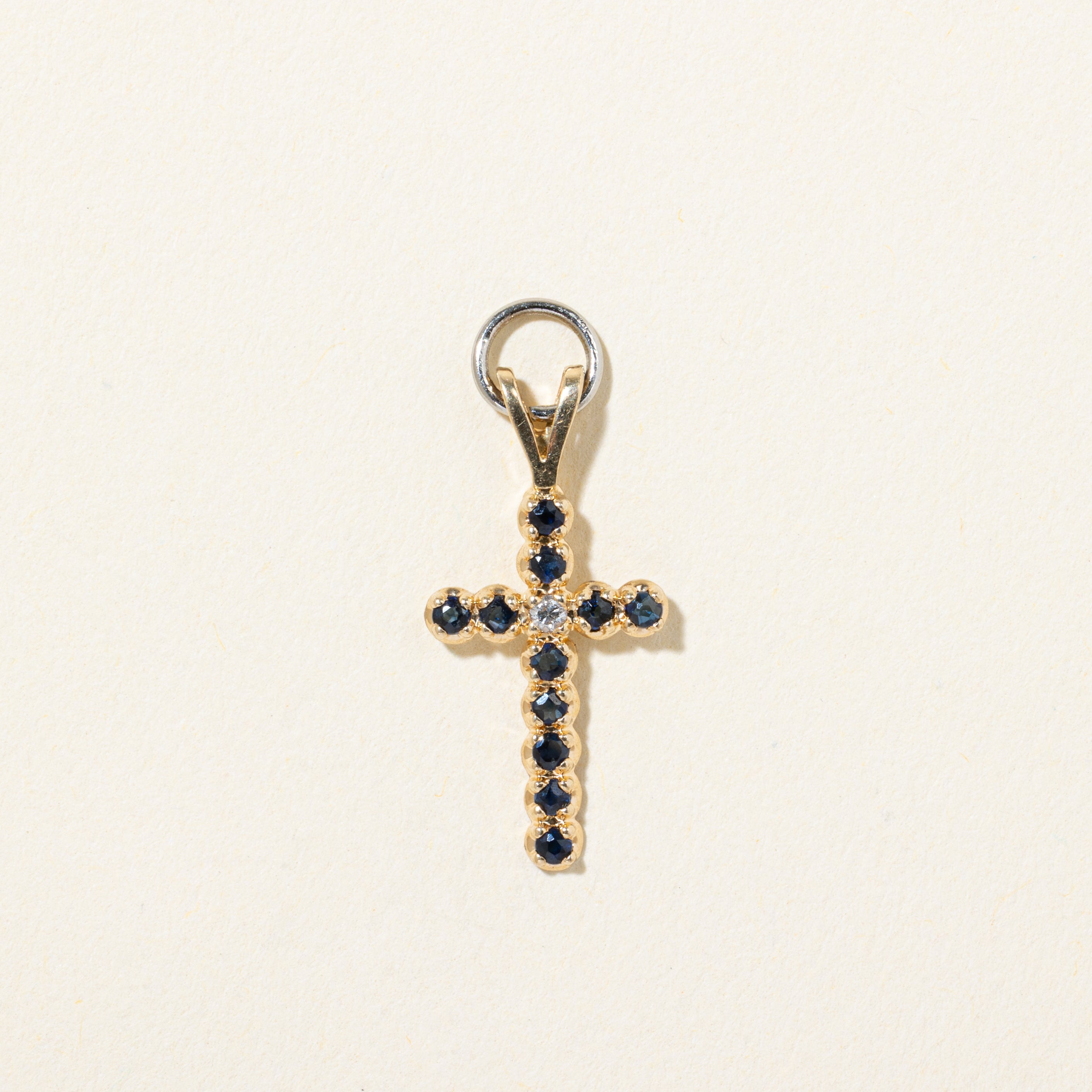 14k Sapphire & Diamond Cross Pendant