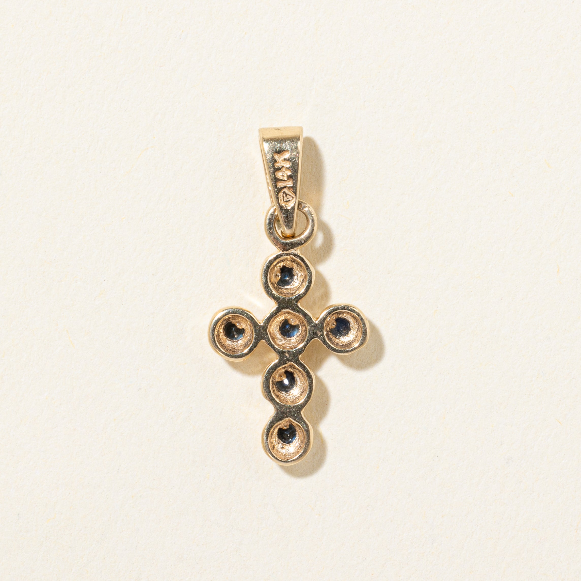 14k Bezel Set Sapphire Cross Pendant | 0.05ct