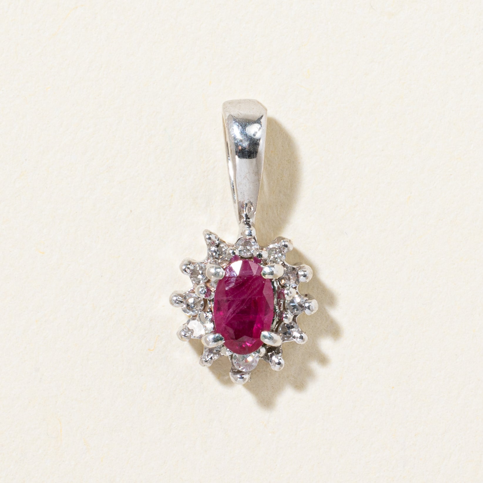 14k Ruby & Diamond Halo Pendant