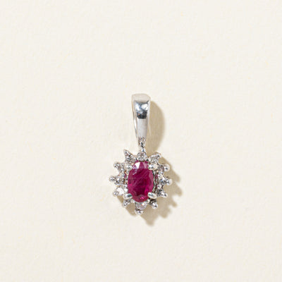 14k Ruby & Diamond Halo Pendant