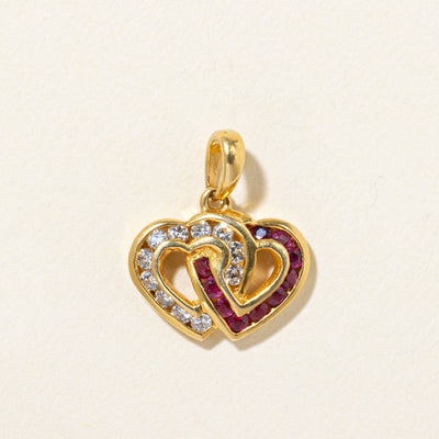 18k Diamond & Ruby Linked Heart Pendant | 0.10ctw | 0.06ctw