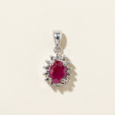 14k Ruby & Diamond Halo Pendant