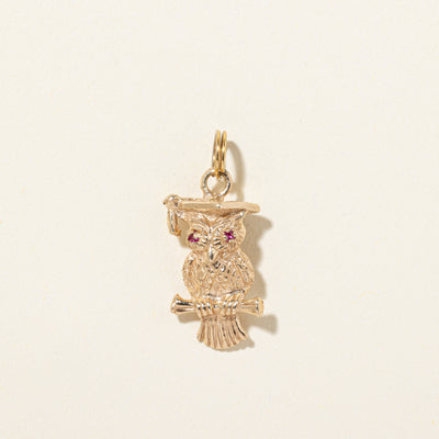10k Ruby Textured Wise Owl Charm | 0.006ct