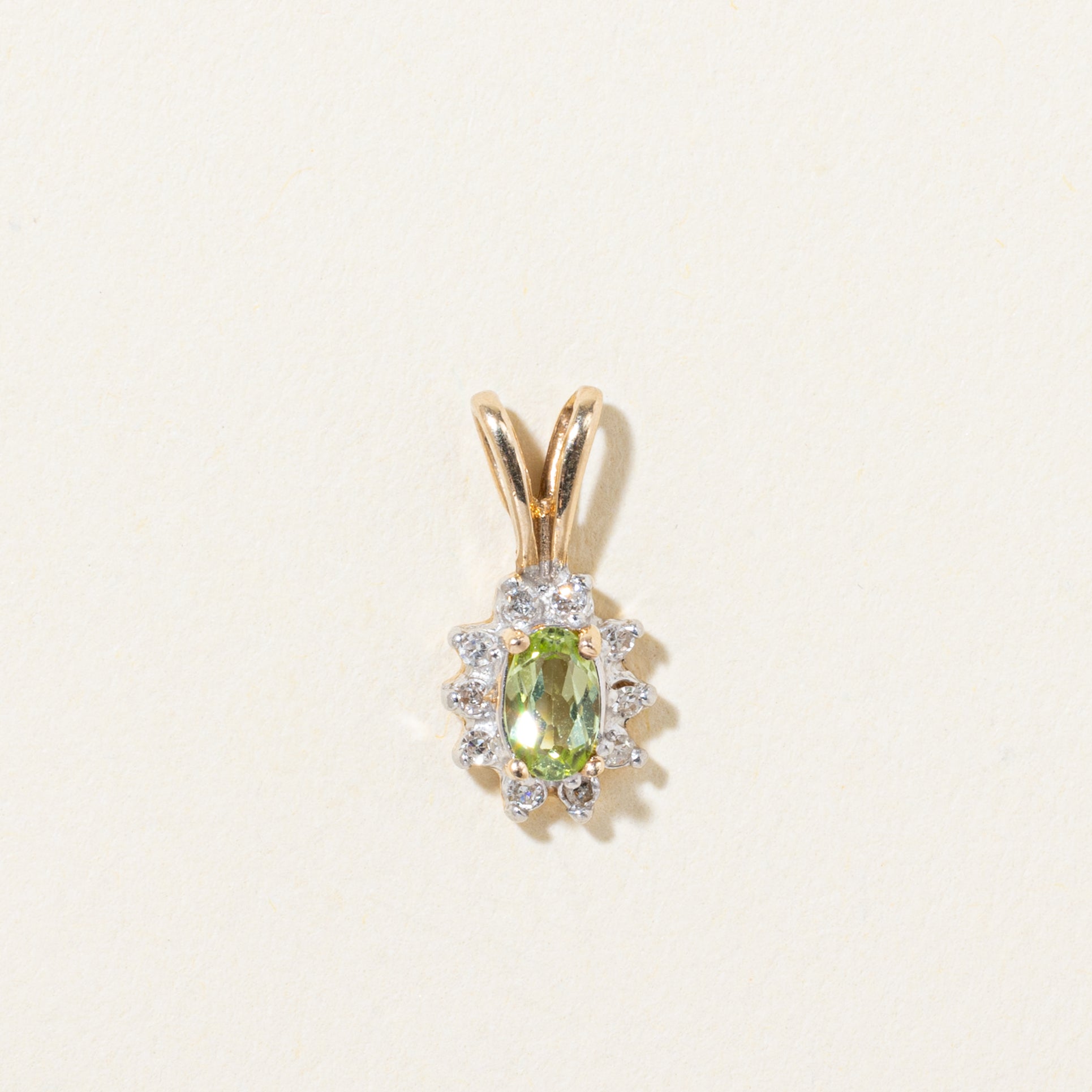 10k Peridot & Diamond Halo Pendant