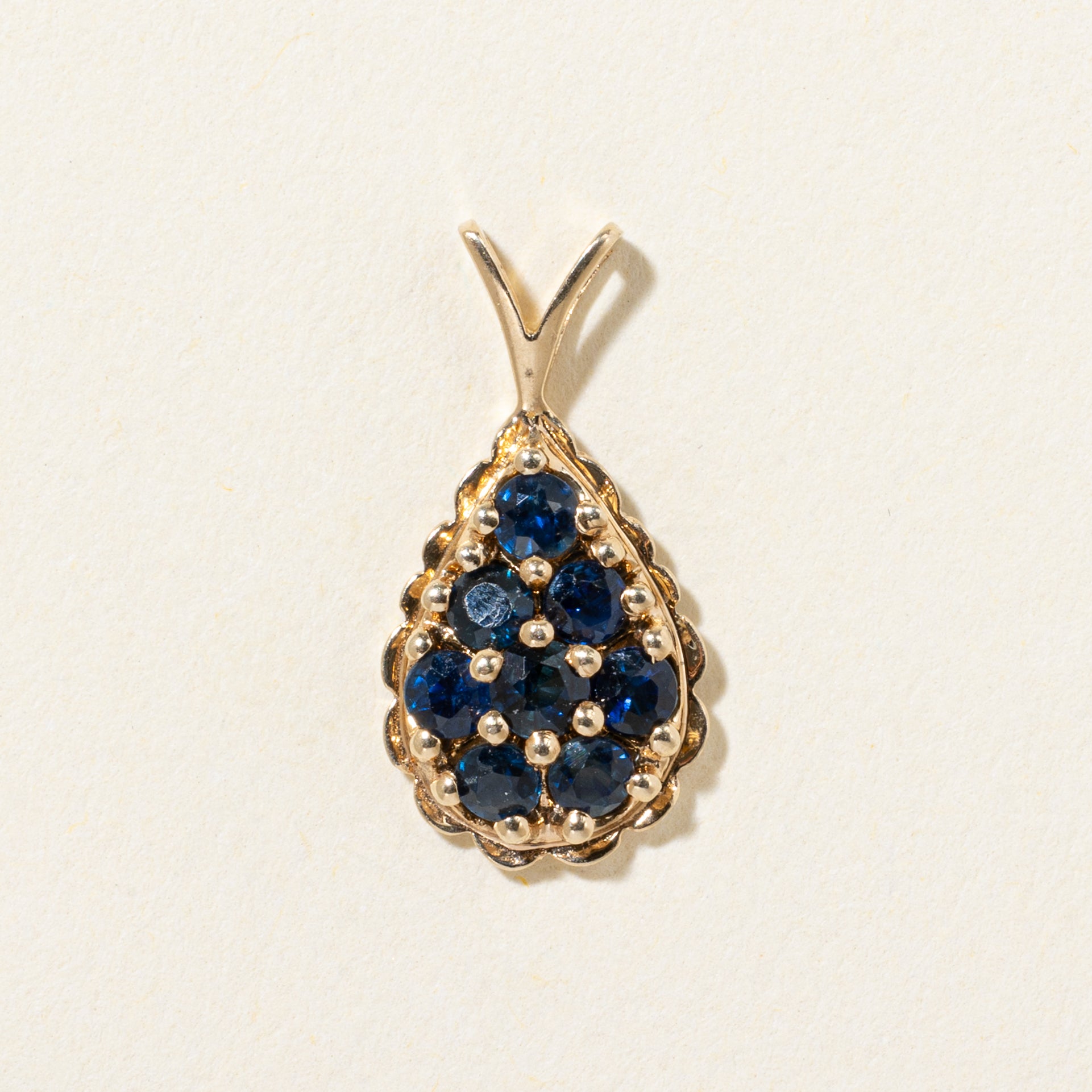 18k Sapphire Cluster Scalloped Teardrop Pendant | 0.30ctw