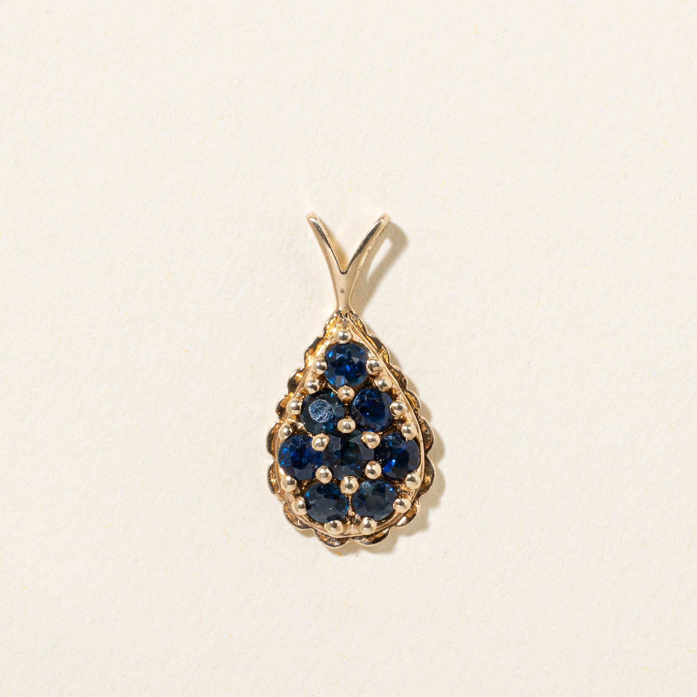 18k Sapphire Cluster Scalloped Teardrop Pendant | 0.30ctw