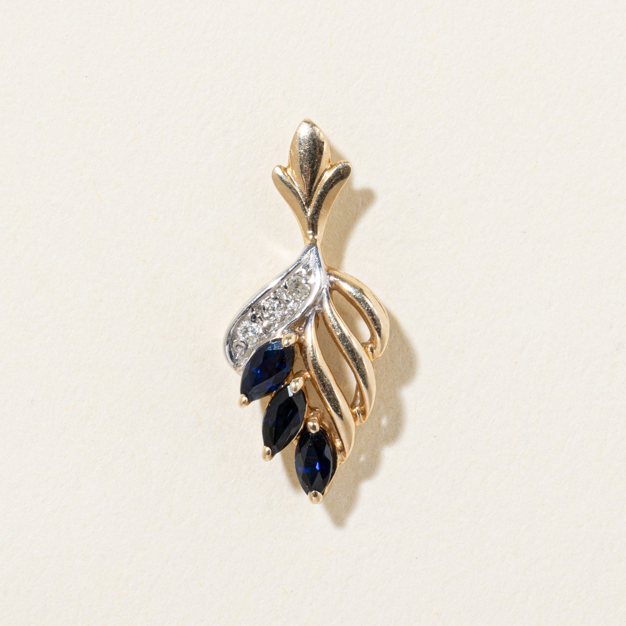 14k Sapphire & Diamond Leaf Pendant