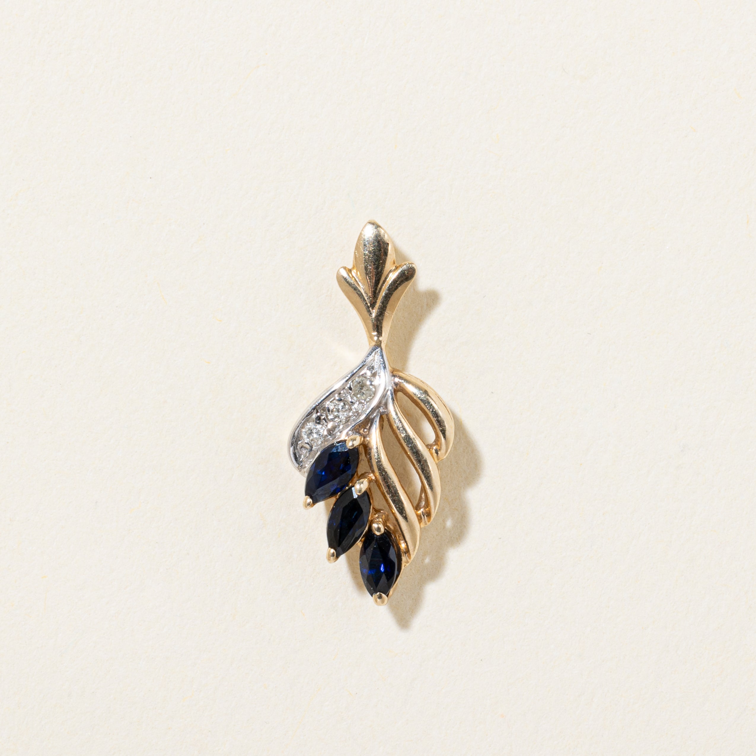 14k Sapphire & Diamond Leaf Pendant