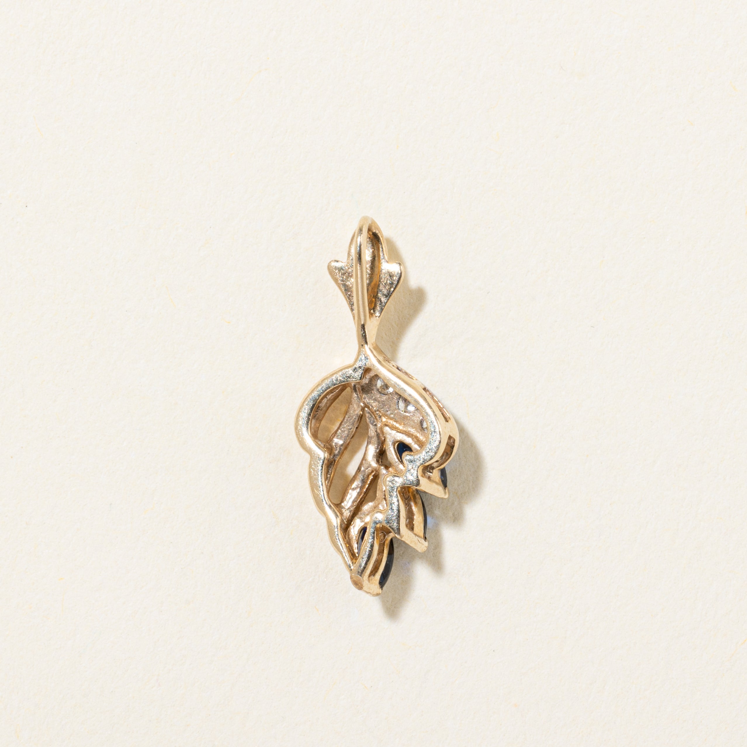 14k Sapphire & Diamond Leaf Pendant