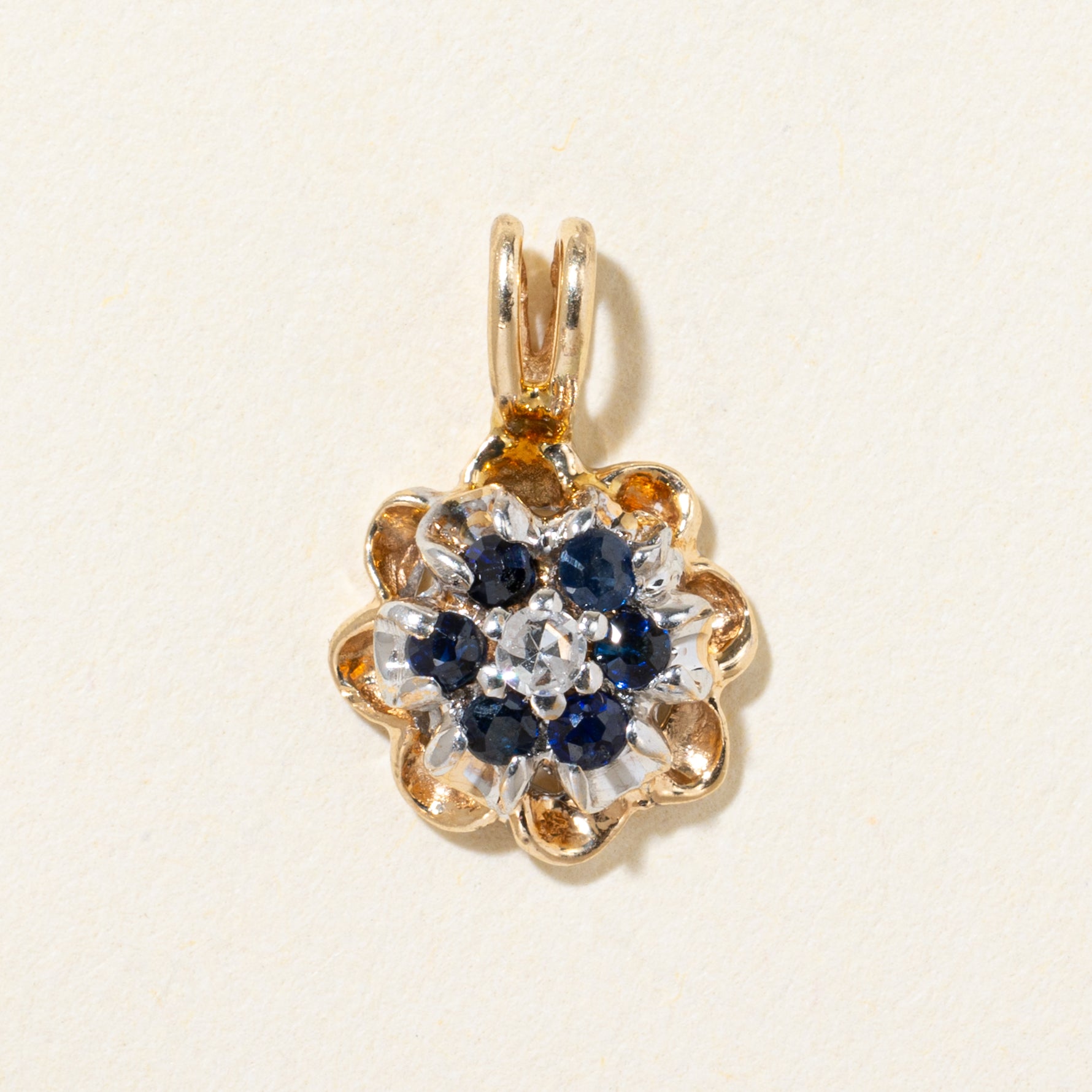10k Sapphire & Diamond Scalloped Pendant