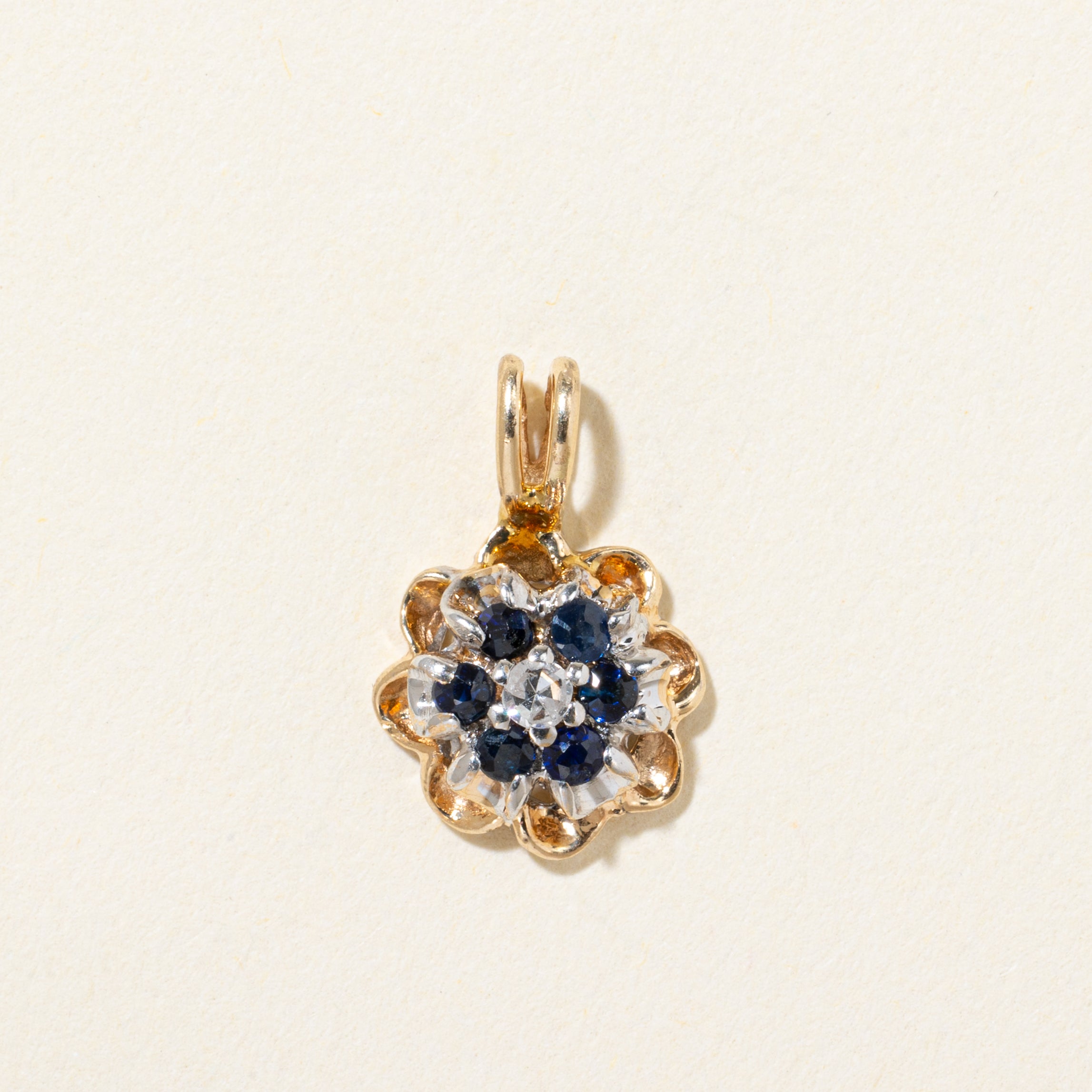 10k Sapphire & Diamond Scalloped Pendant