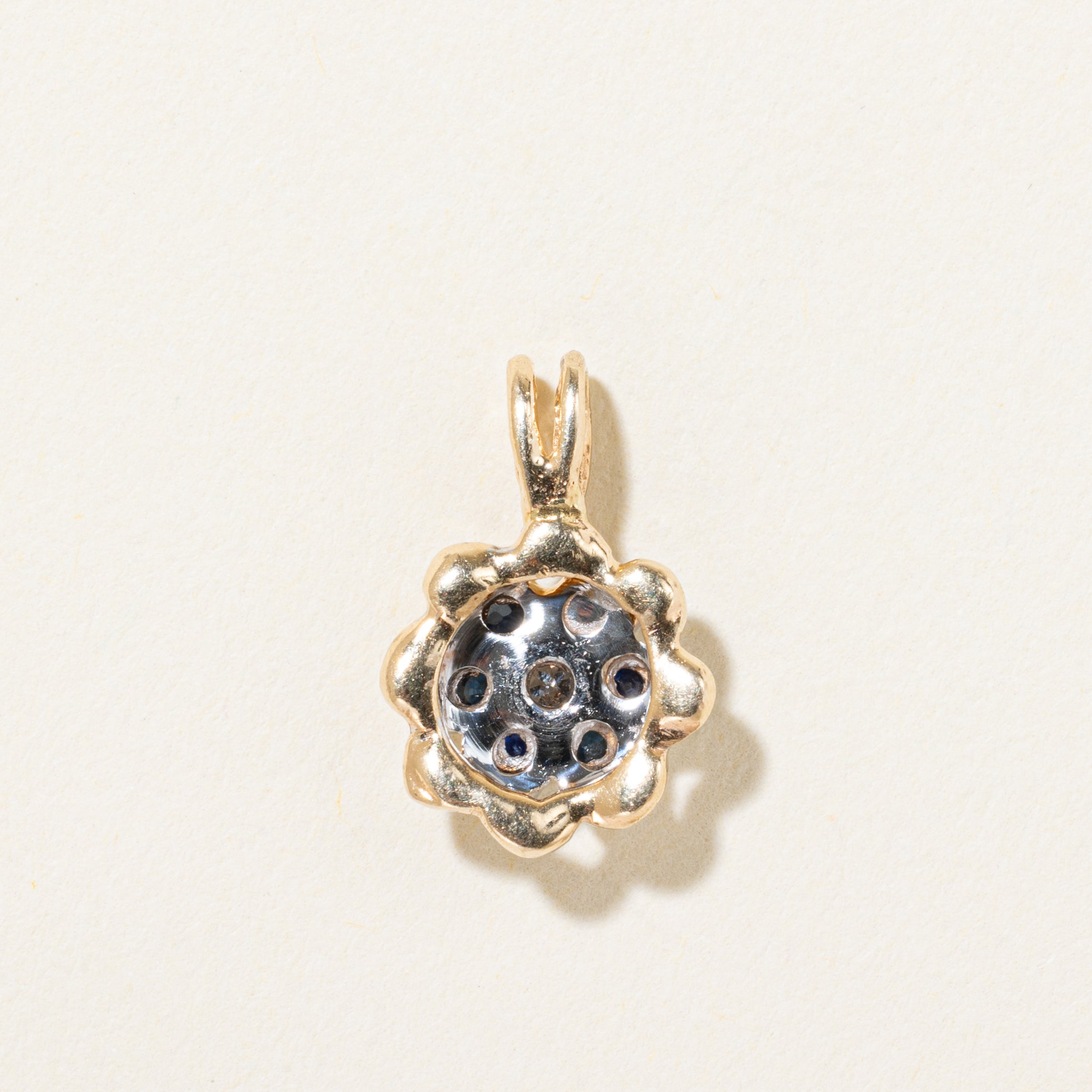 10k Sapphire & Diamond Scalloped Pendant