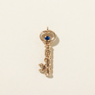 14k Synthetic Spinel Ornate Key Pendant | 0.04ctw