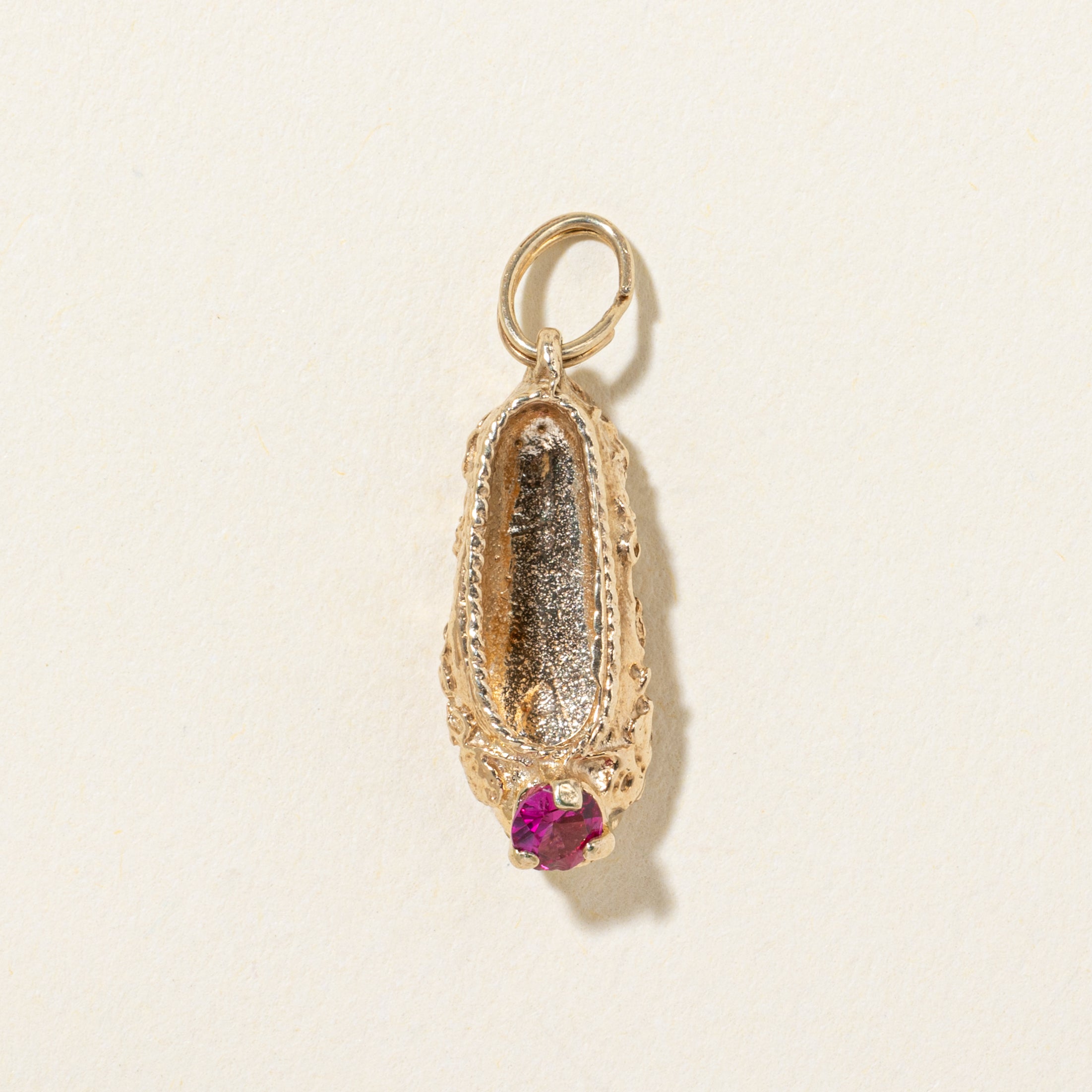 14k Synthetic Ruby Textured Slipper Charm | 0.11ct