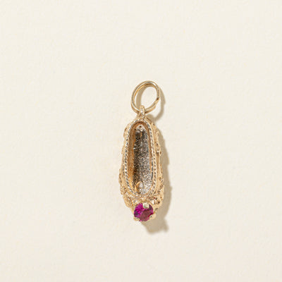 14k Synthetic Ruby Textured Slipper Charm | 0.11ct