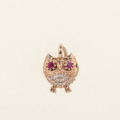 10k Ruby & Diamond Owl Pendant