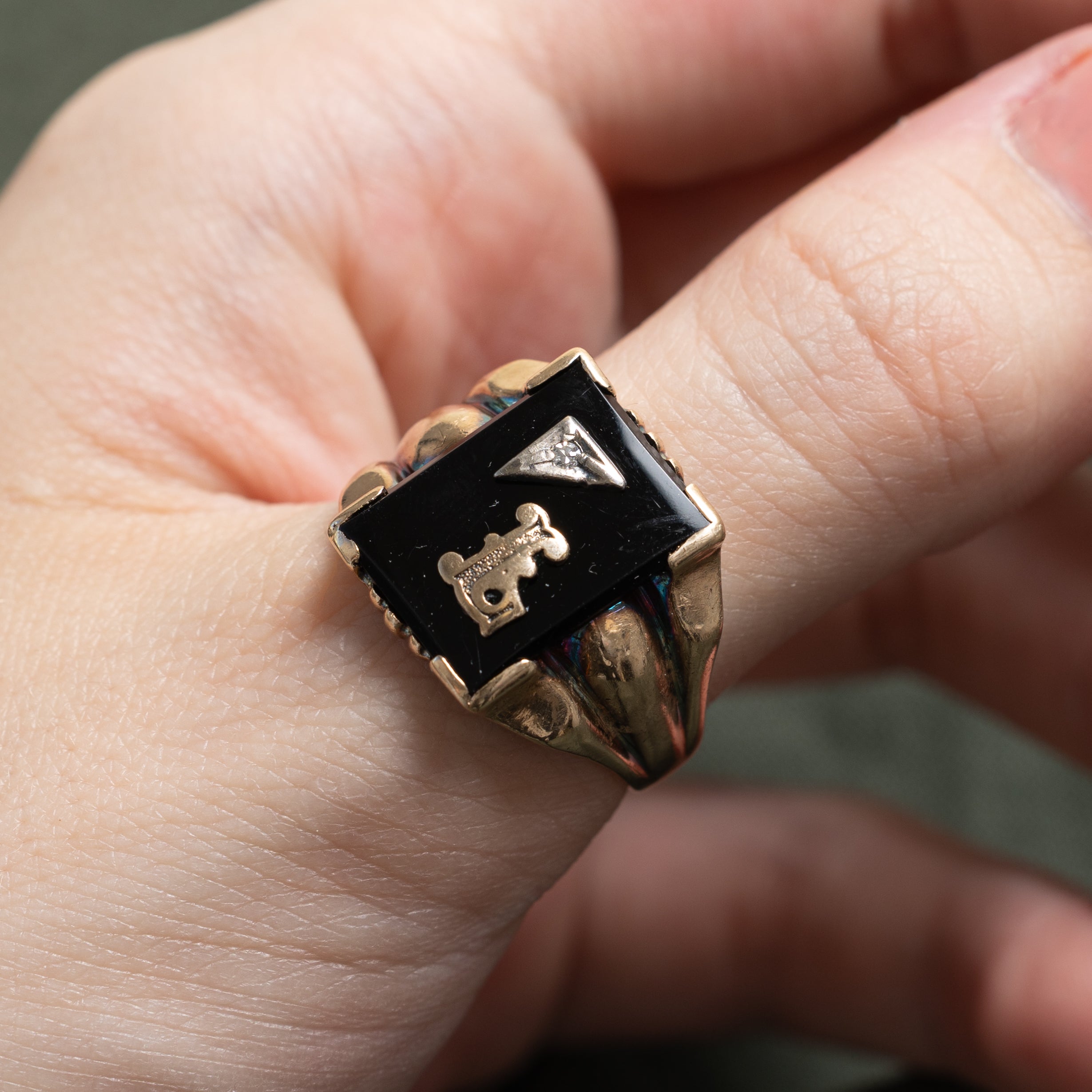 10k Onyx & Diamond  "L" Initial Signet Ring | 3.00ct | SZ 10