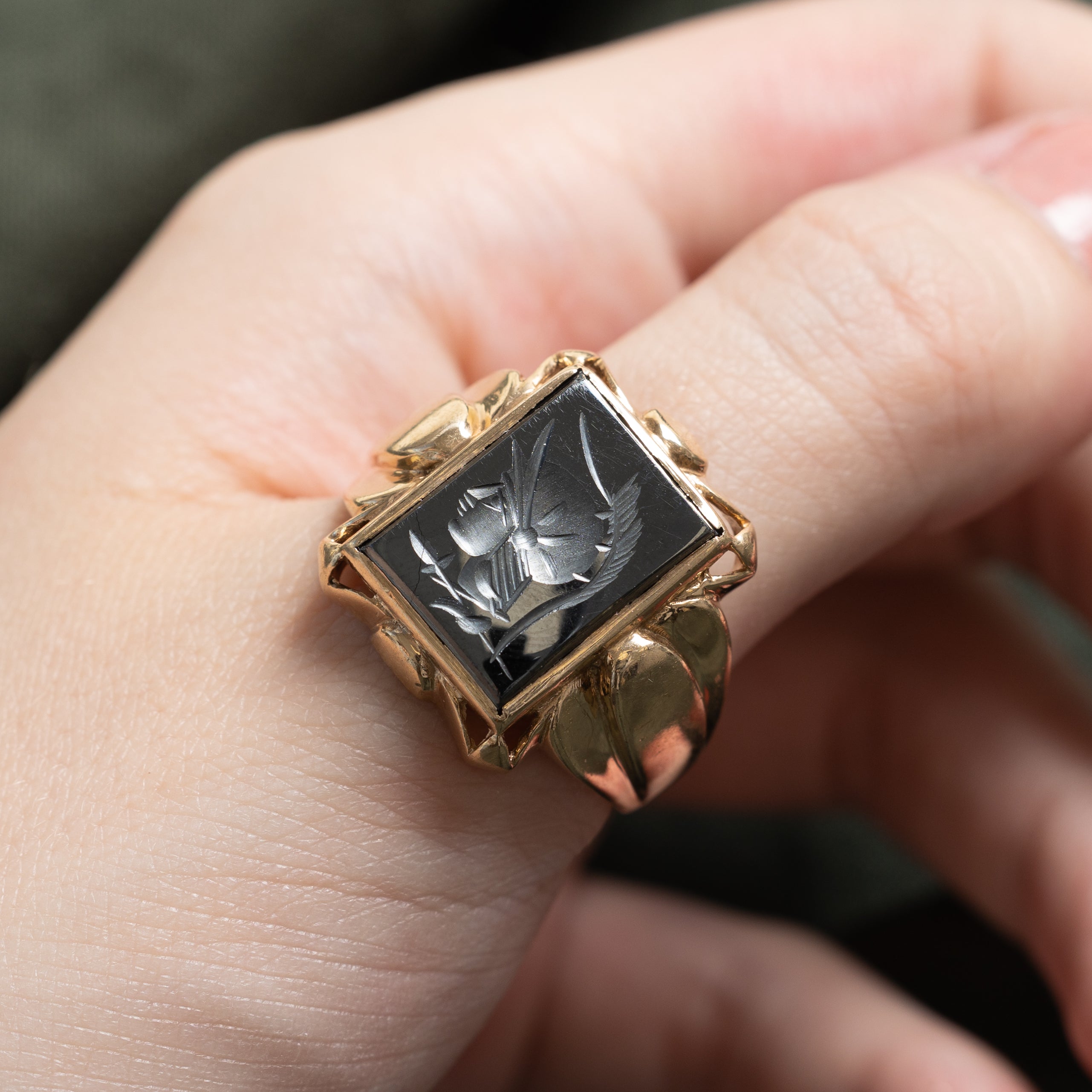 10k Hematite Legionnaire Intaglio Chunky Signet Ring | 3.00ct | SZ 13