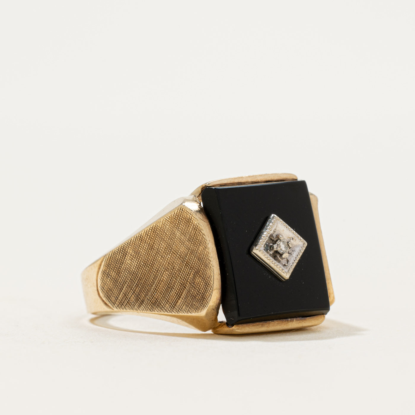 10k Onyx & Diamond Textured Signet Ring | 2.42ct | SZ 10.75