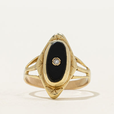 14k Onyx & Diamond Accent Navette Ring | 0.44ct | SZ 3.25