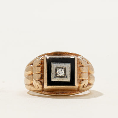 10k Square Onyx & Diamond Signet Ring | 0.71ct | SZ 5.25